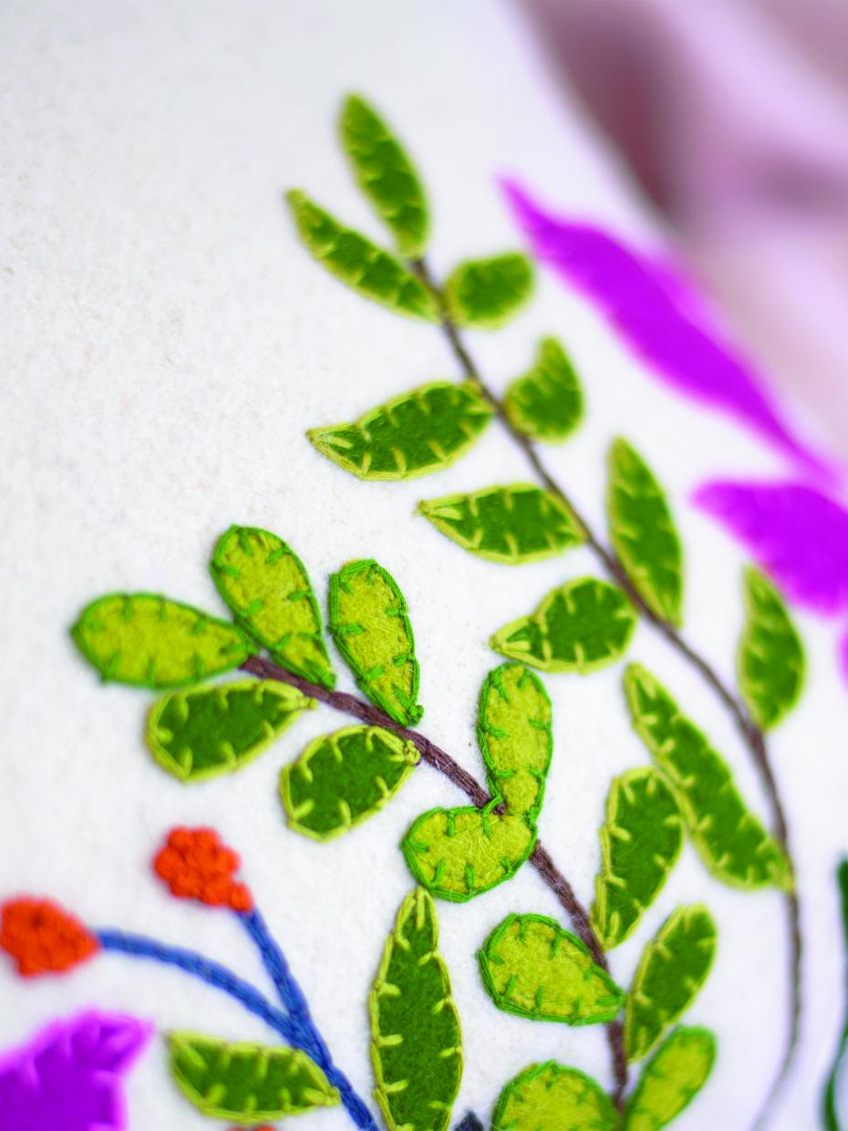 Personalised Handmade Felt Floral Cushion Close up Details